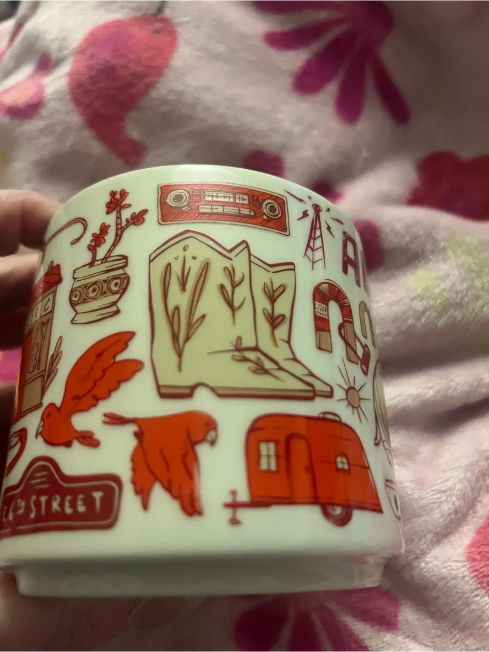 Starbucks White Mug with Orange Graphic Accents